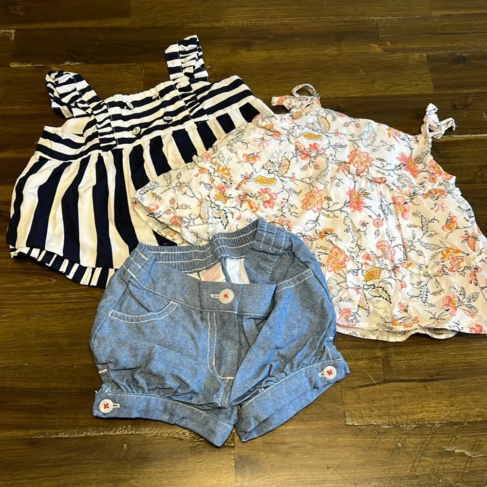 Janie And Jack Bundle Shorts Floral Tops 3-6 months Stripe Blue Baby Girl